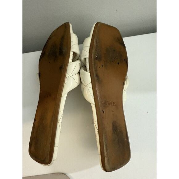 ZARA Quilter Padded Flat Slides Sandals White size EU 36 - Picture 5 of 6